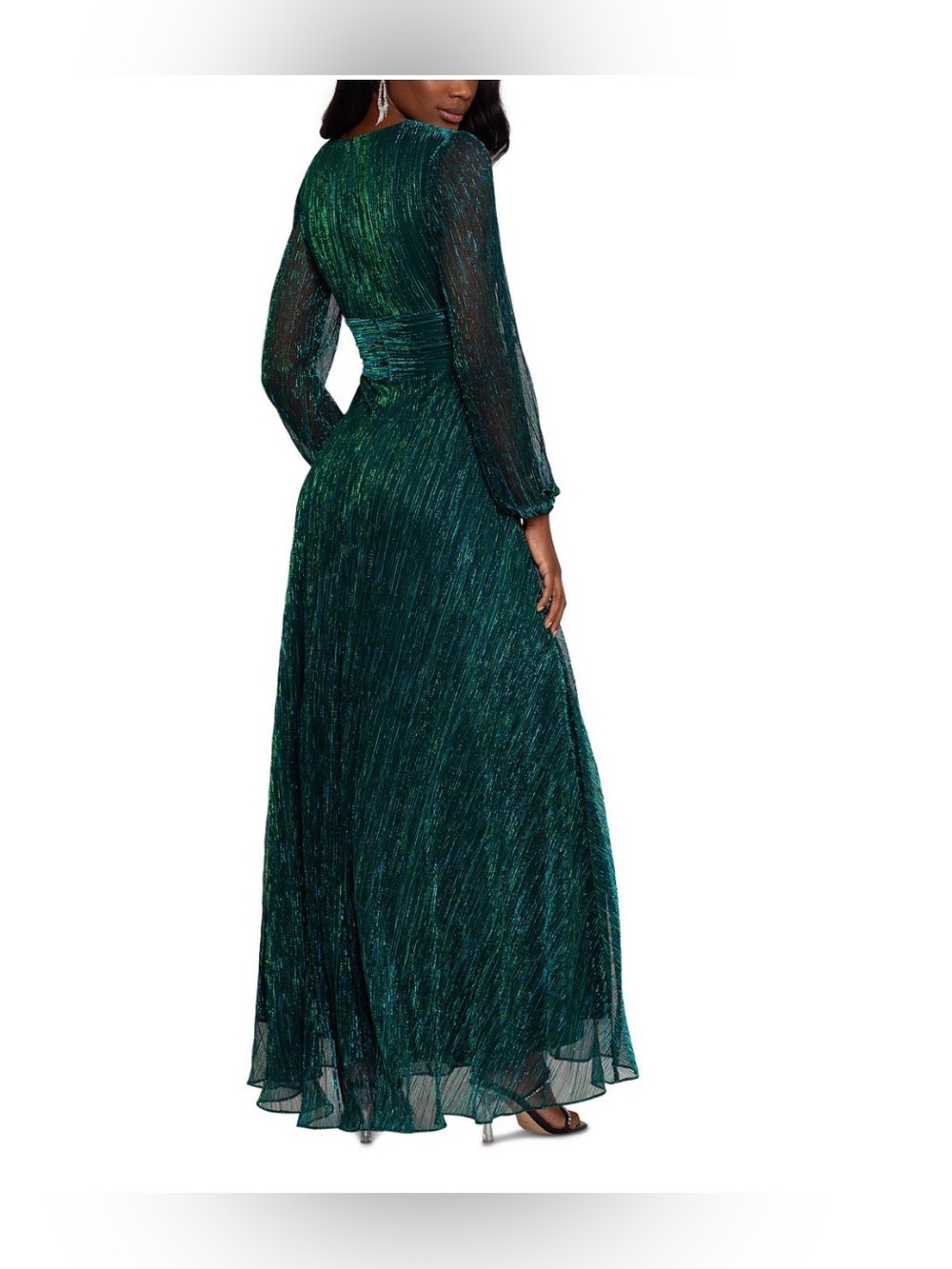 BETSY & ADAM Crinkle-Texture Sheer Long Sleeve Evening Gown in Jade Size 6. NWT. - Picture 3 of 12